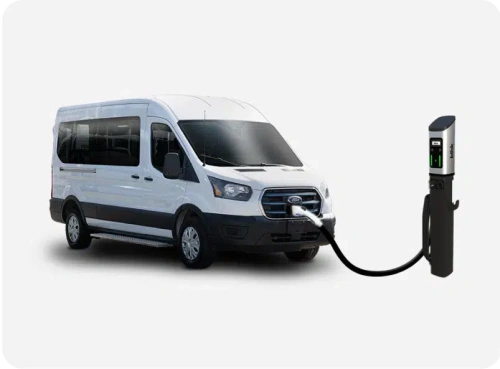 Photo of an electric vehicle while charging at a charging station