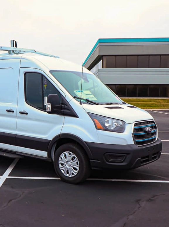 front view of an electric transit bus in white in Atlanta